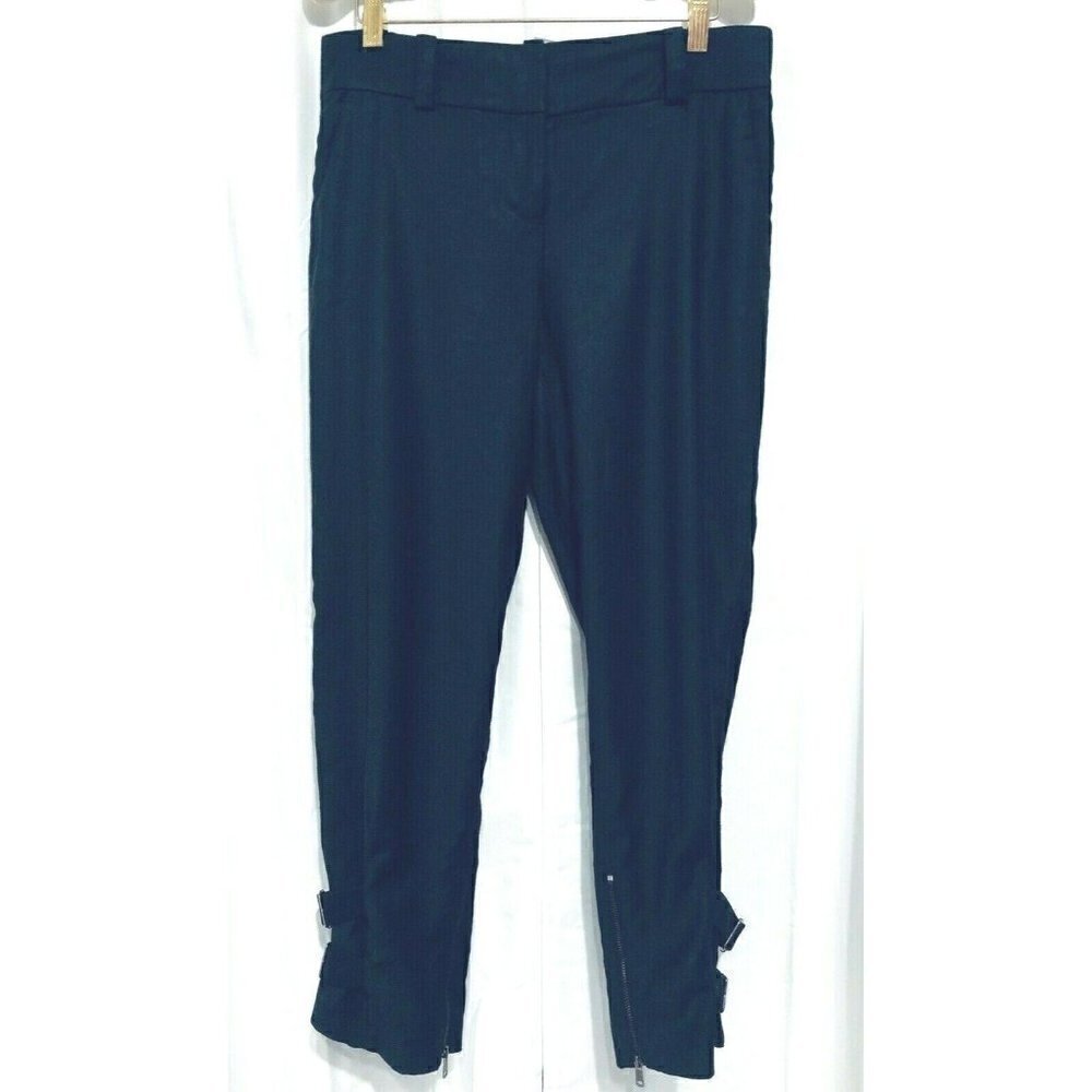Ann Taylor Womens Size 2 Black Virgin Wool Capri Pants Zipper Buckle Ankle